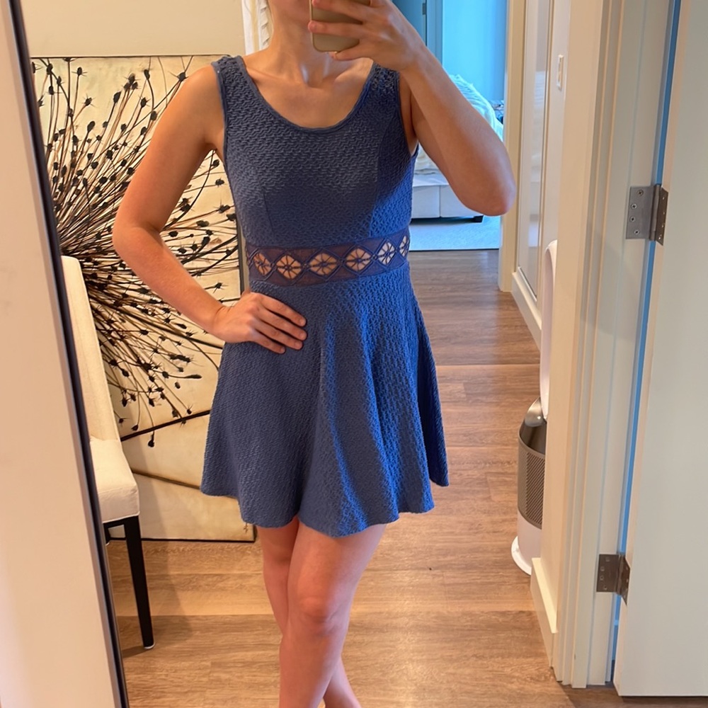 love, Fire Blue Mini Dress with Sheer Detail